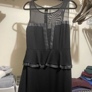 Express black mesh tank faux leather peplum mini dress with gold zipper size 12